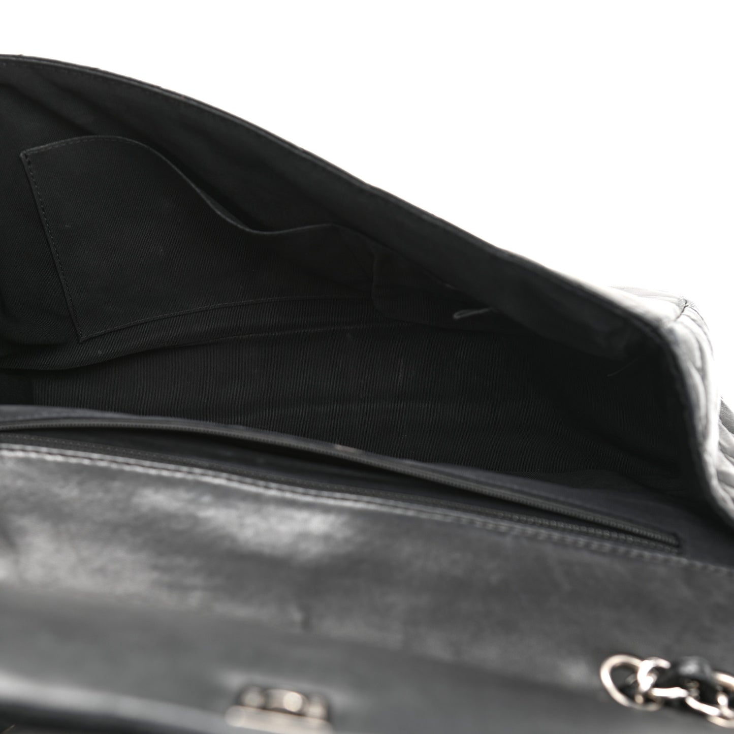 Lambskin Chevron Quilted Single Flap Black