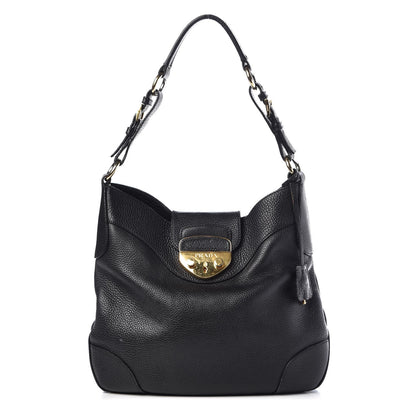 Prada Vitello Daino Pushlock Hobo Black 1 of 8