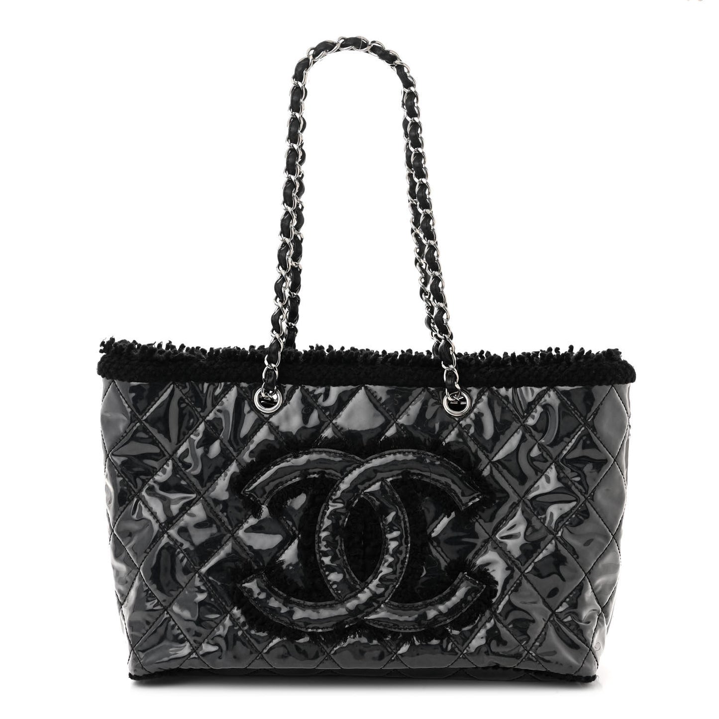 Vinyl Quilted Funny Tweed Tote Black