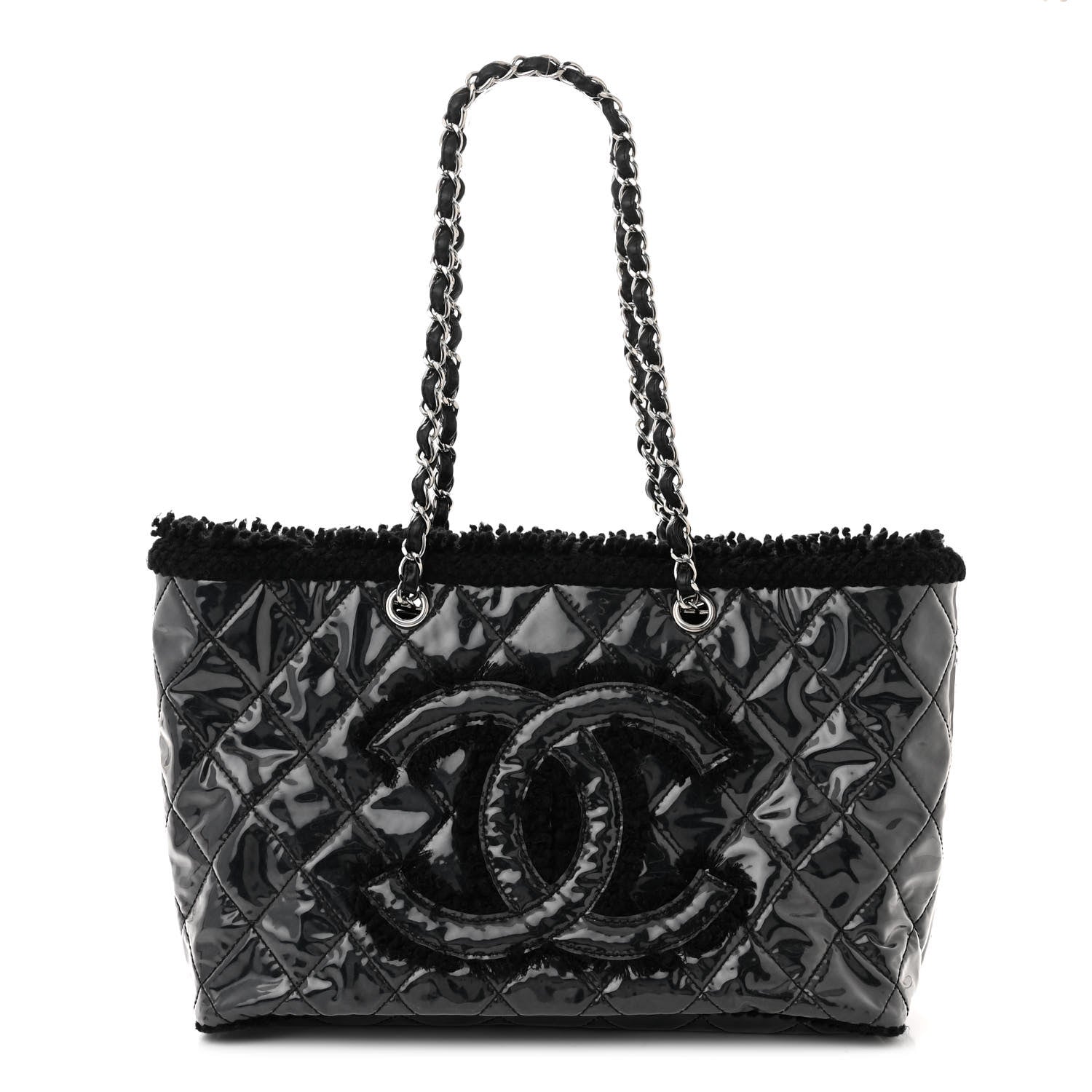 Chanel Vinyl Quilted Funny Tweed Tote Black 1 of 12