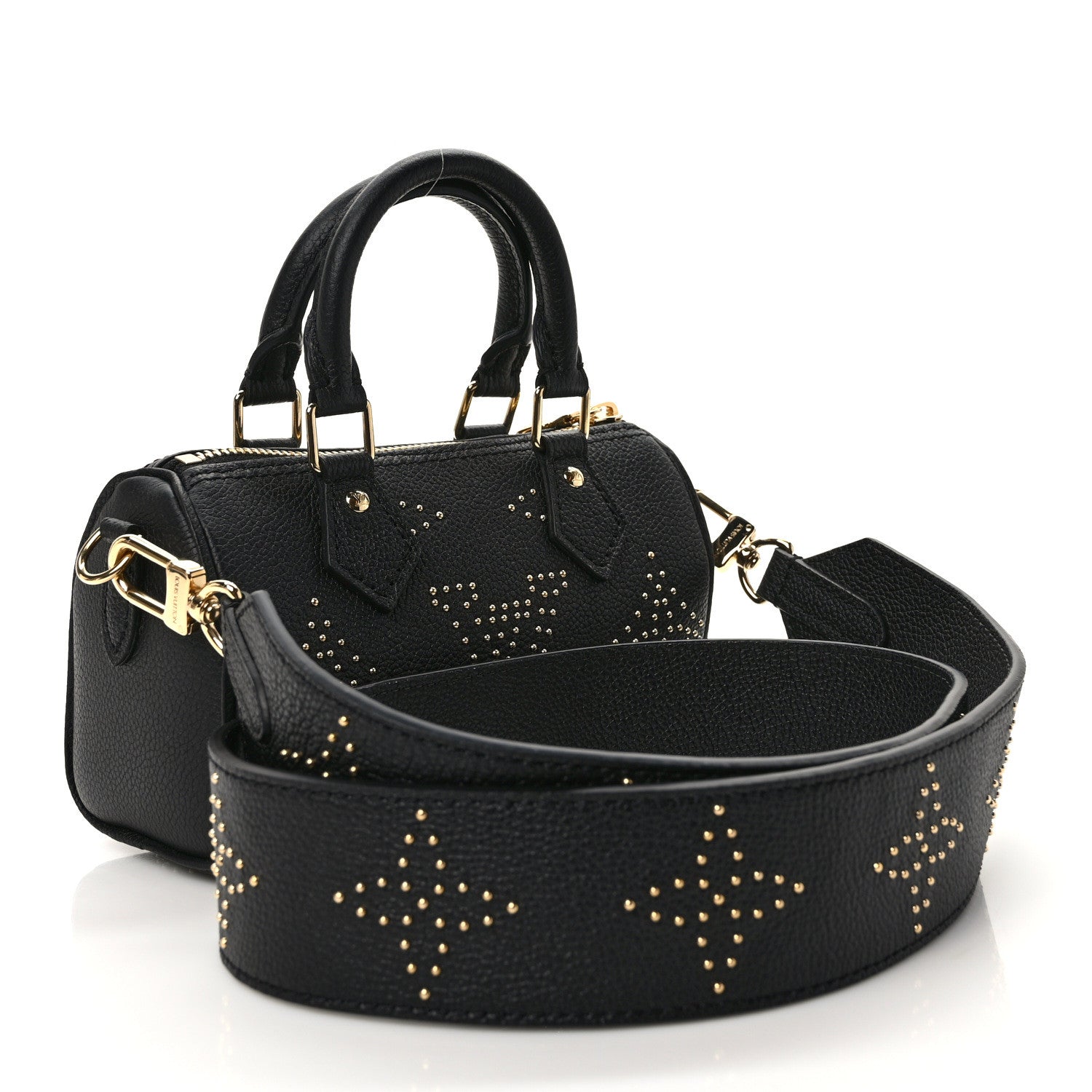 Louis Vuitton Grained Calfskin Studded Monogram Giant Nano Speedy Black 3 of 8