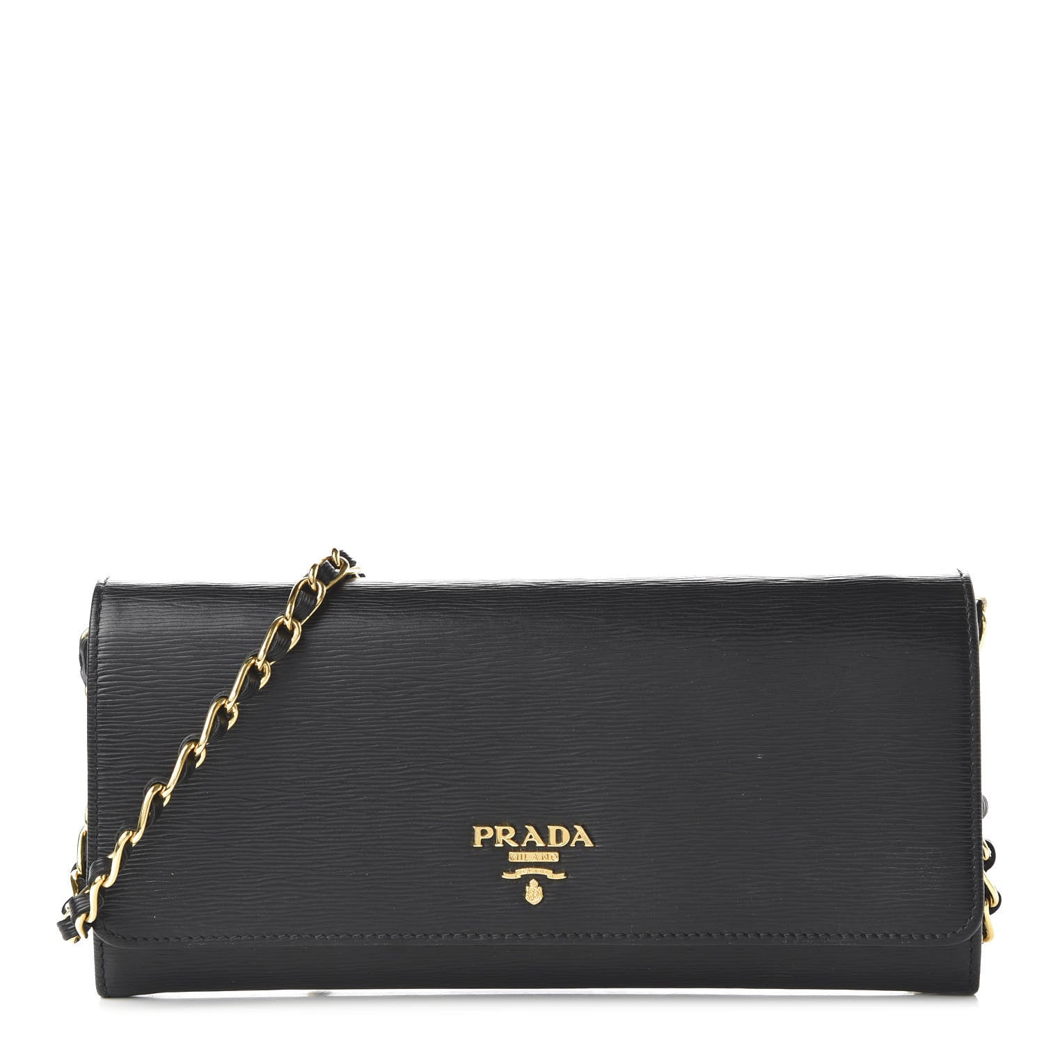 Prada Vitello Move Metal Oro Chain Wallet Black 1 of 9