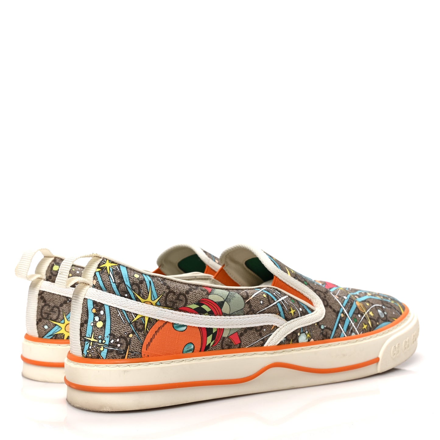 X DISNEY GG Supreme Monogram Donald Duck Mens 1977 Tennis Slip On Sneakers 9 Beige Ebony Mystic White Deep Orange