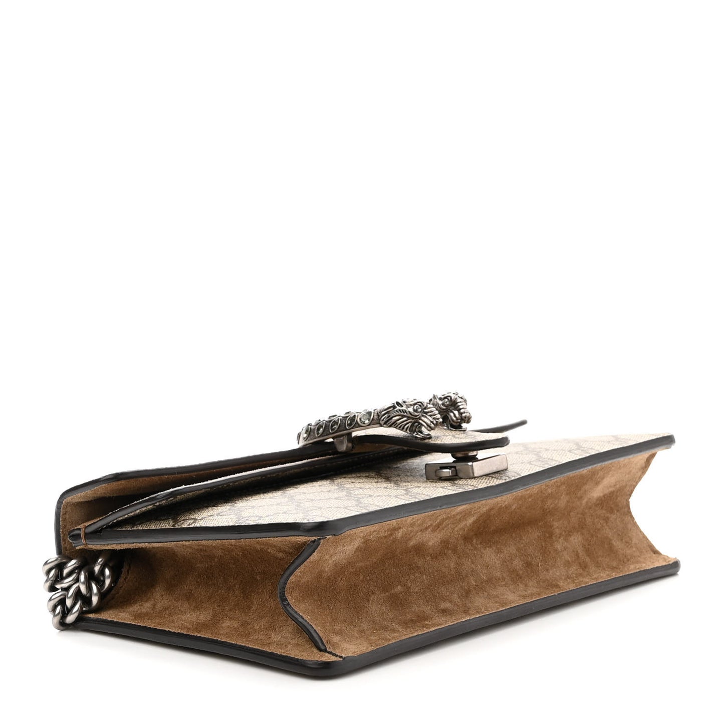 GG Supreme Monogram Suede Crystal Small Dionysus Shoulder Bag Beige Ebony Taupe