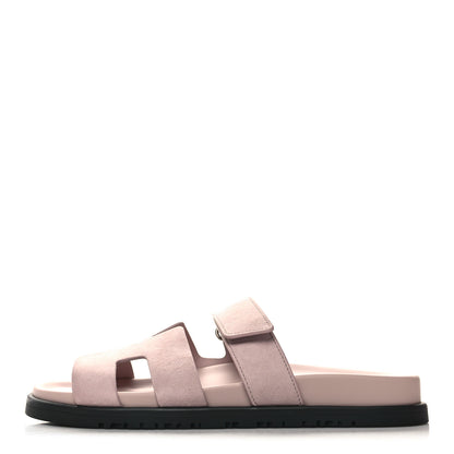 Hermes Suede Goatskin Womens Chypre Sandals 38 Rose Porcelaine 1 of 9