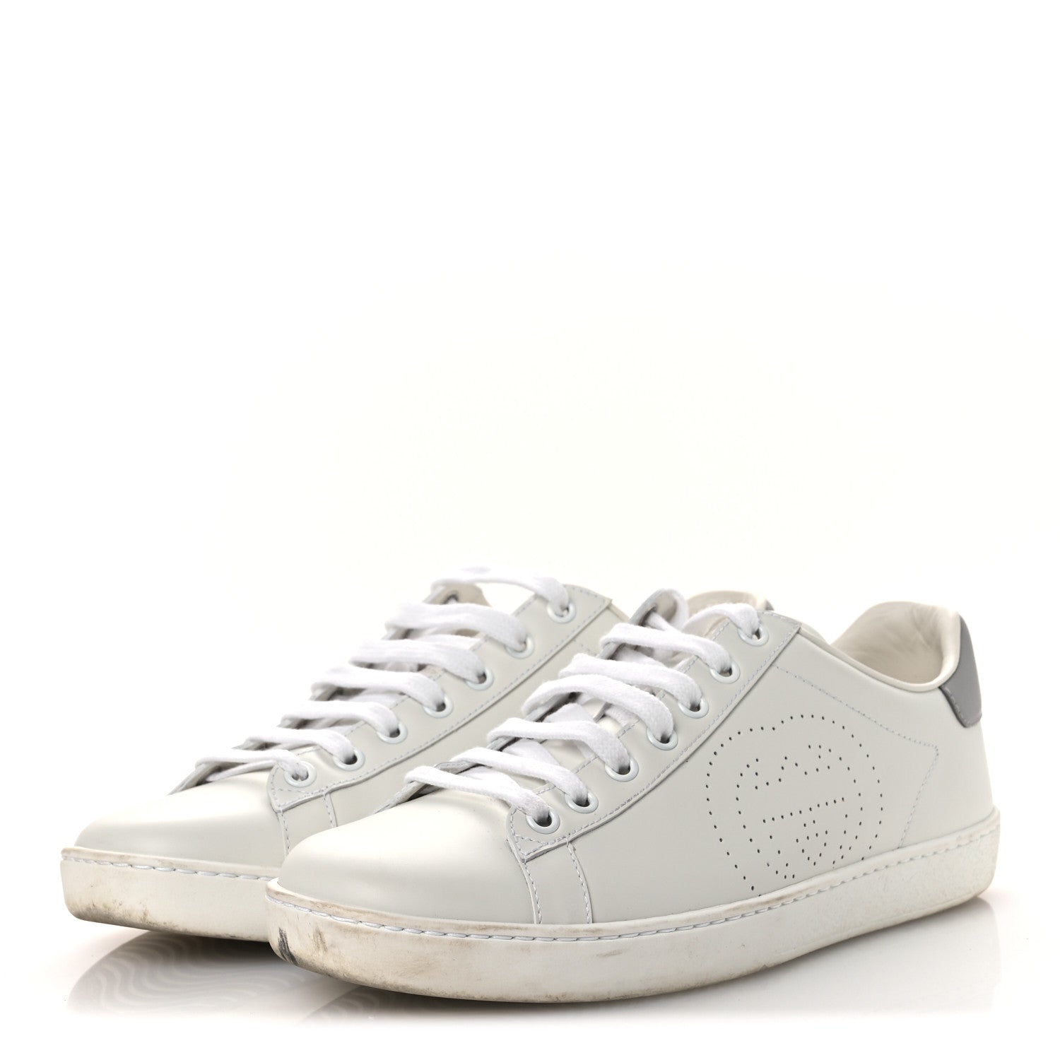 Gucci Calfskin Interlocking G Perforated Womens Ace Sneakers 39 White Grey Sky 4 of 11