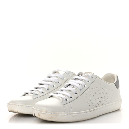 Gucci Calfskin Interlocking G Perforated Womens Ace Sneakers 39 White Grey Sky 4 of 11
