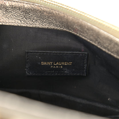 Saint Laurent Metallic Crackled Calfskin Matelasse Chevron Monogram Envelope Chain Wallet Gold 6 of 14