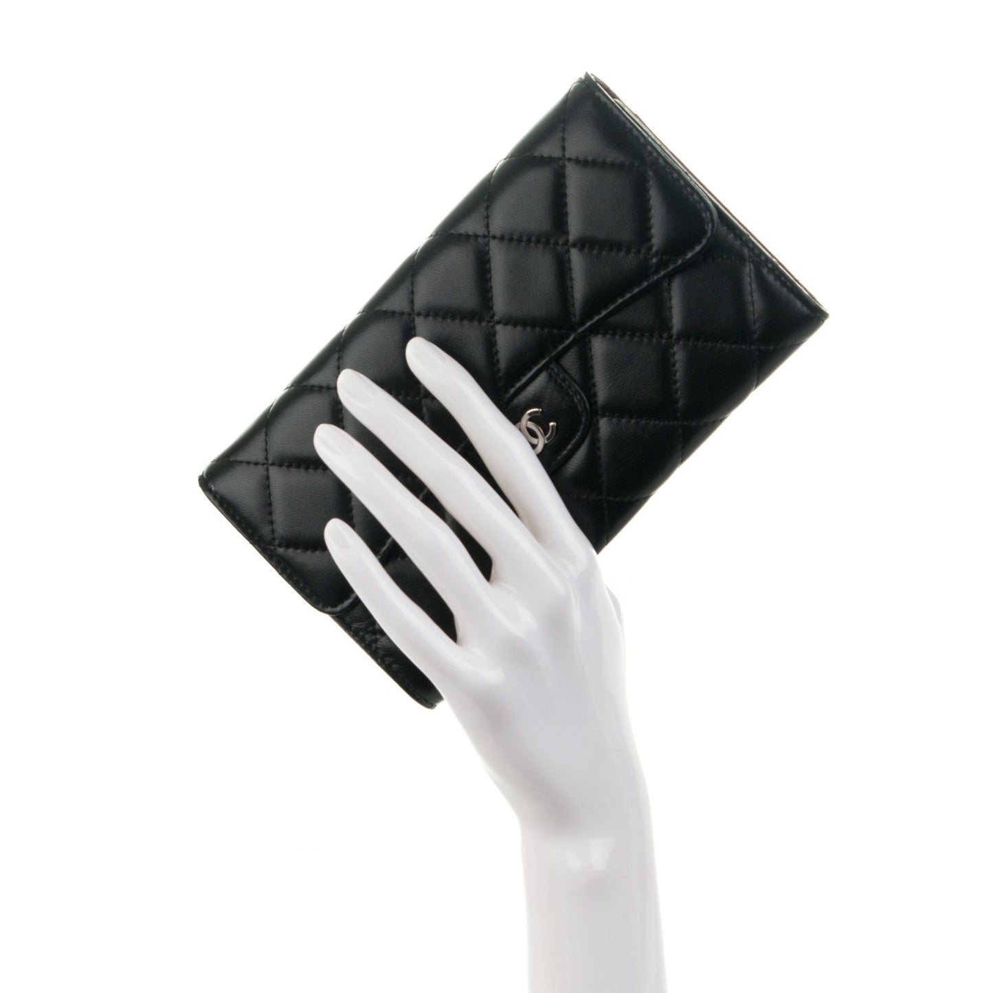Lambskin Quilted Large Flap Wallet Black