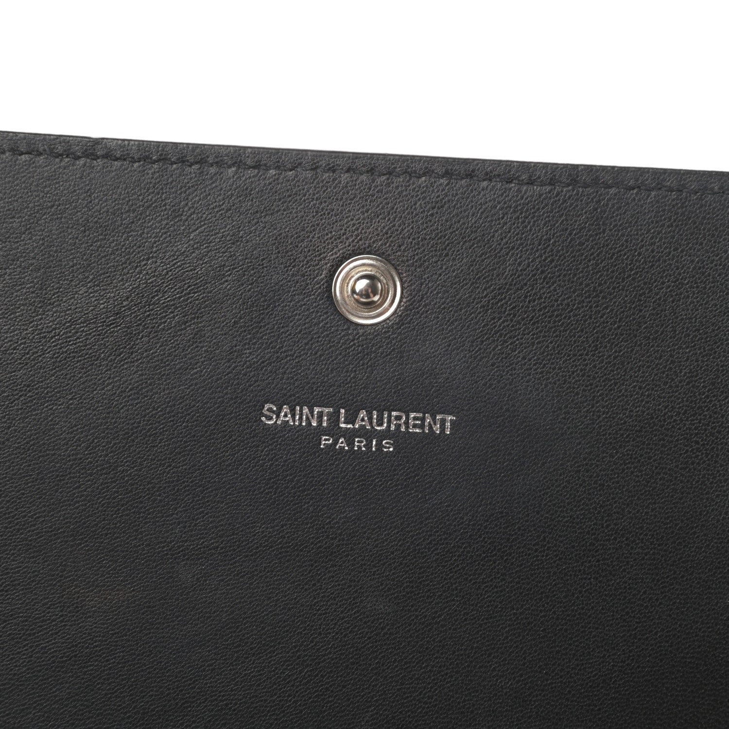 Saint Laurent Calfskin Crocodile Embossed Monogram Chain Wallet Black 6 of 14