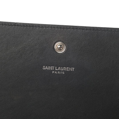 Saint Laurent Calfskin Crocodile Embossed Monogram Chain Wallet Black 6 of 14