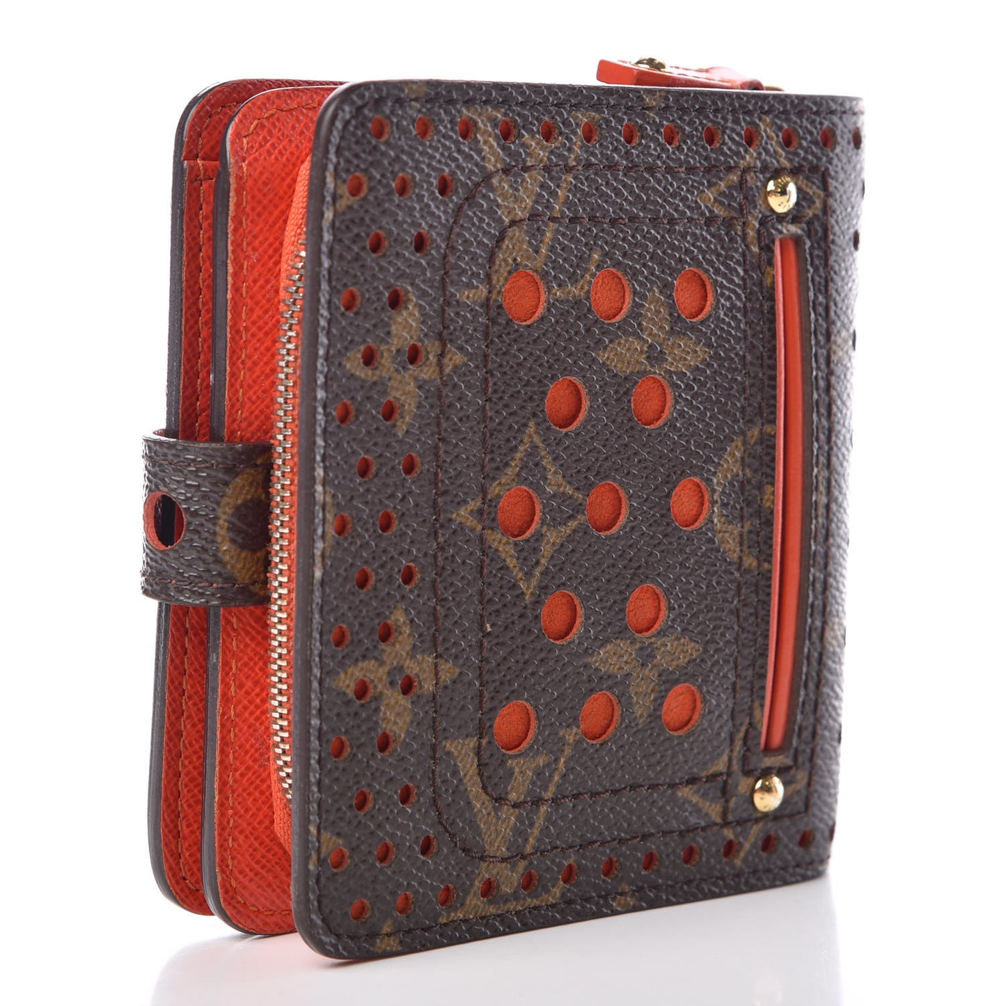 Monogram Perforated Compact Zipped Wallet Orange
