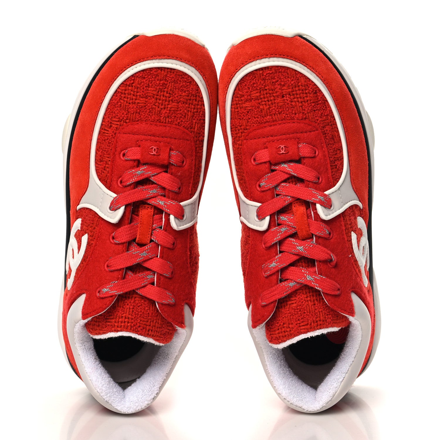 Chanel Tweed Suede Felt CC Sneakers 40 Red 2 of 9