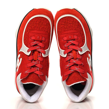 Chanel Tweed Suede Felt CC Sneakers 40 Red 2 of 9