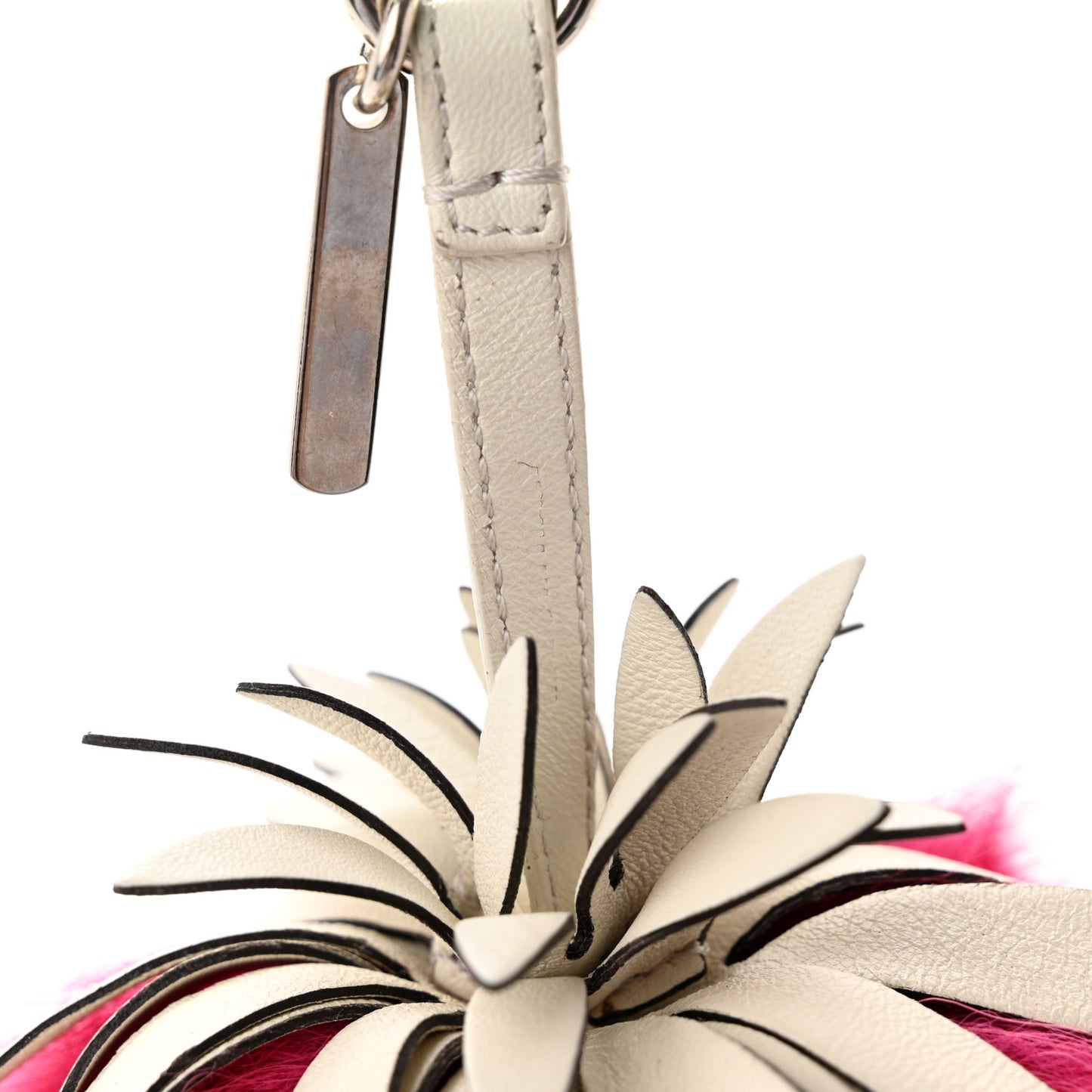 Fox Rabbit Fur Nappa Pineapple Bag Charm Fuxia White