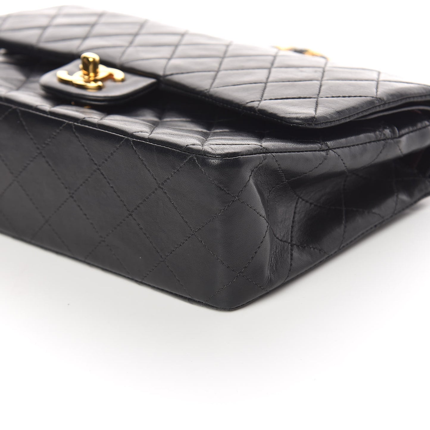 Lambskin Quilted Medium Double Flap Black