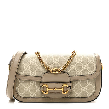 Gucci GG Supreme Monogram Small Horsebit 1955 Chain Shoulder Bag Beige Mystic White 1 of 10