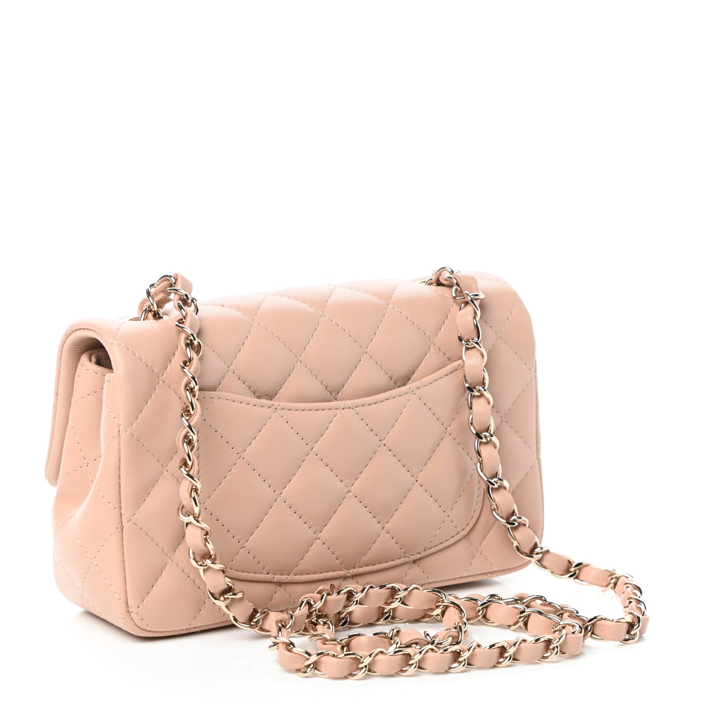 Lambskin Quilted Mini Rectangular Flap Beige