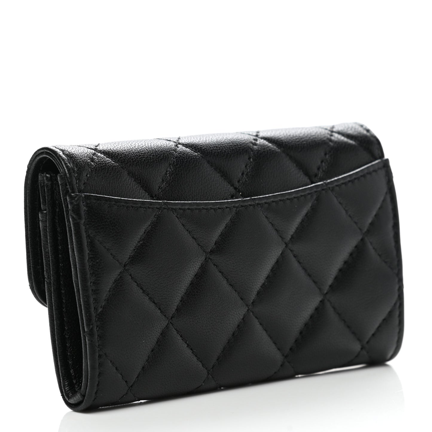 Lambskin Quilted Flap Card Holder Wallet Black