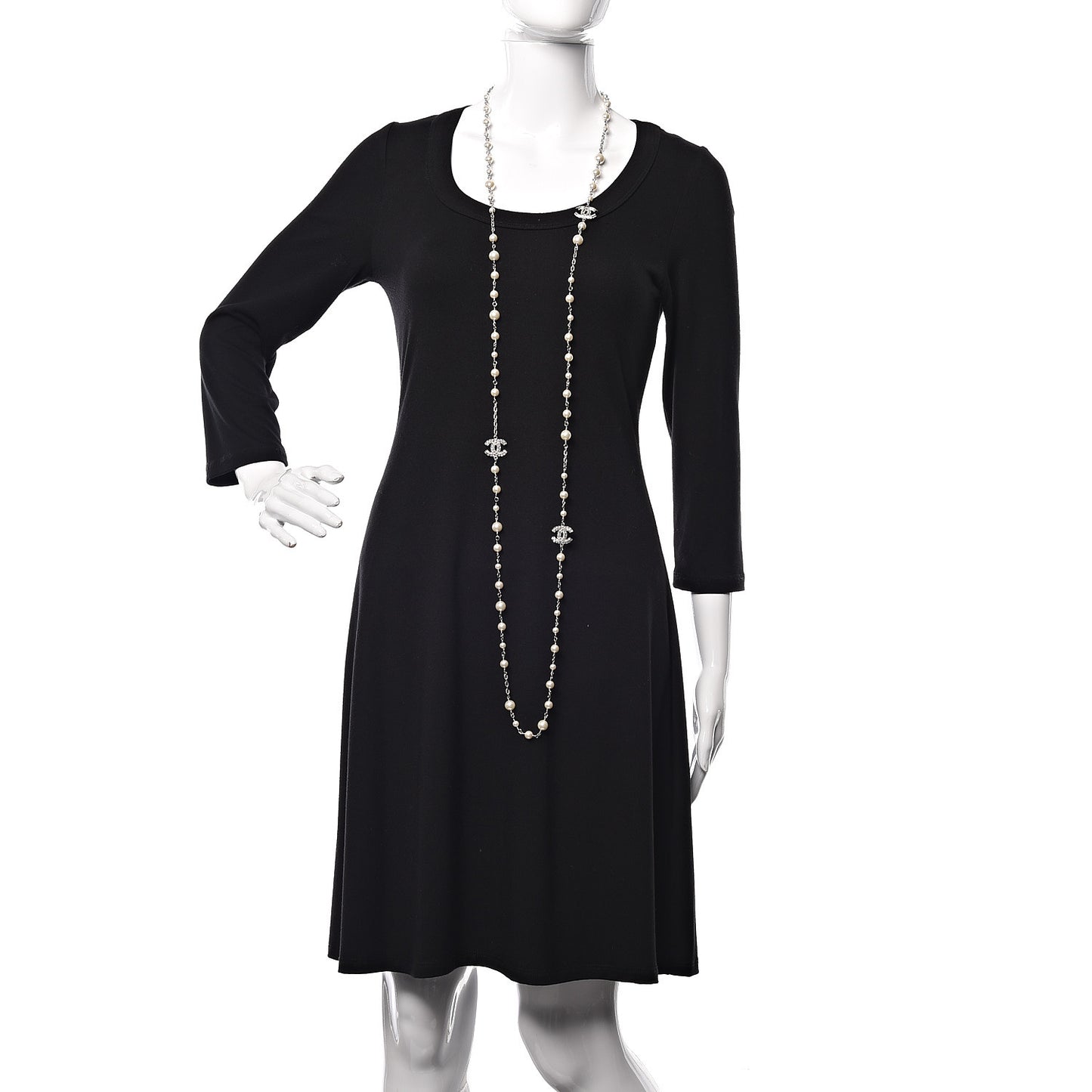 Pearl Baguette CC Long Necklace Silver