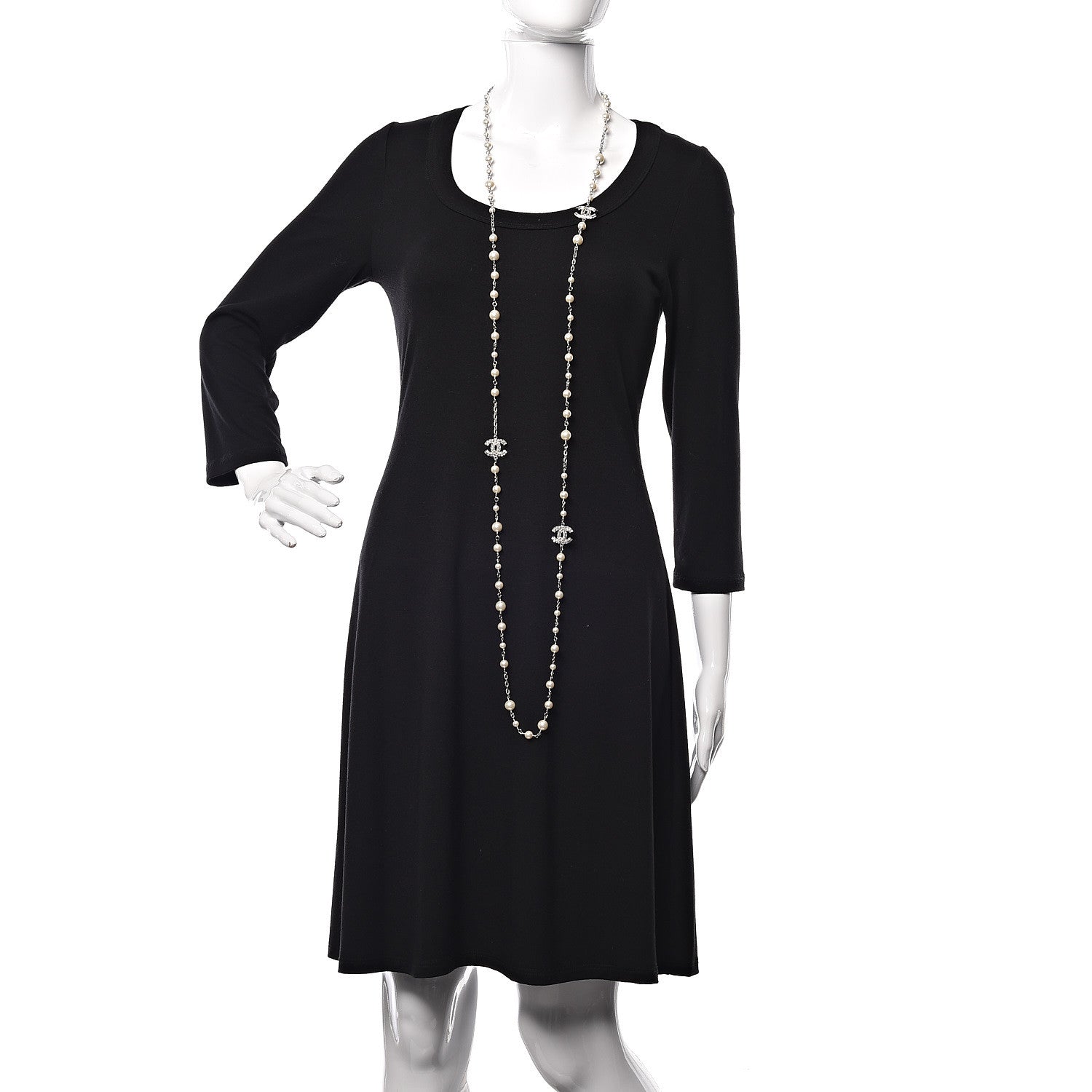 Chanel Pearl Baguette CC Long Necklace Silver 2 of 8