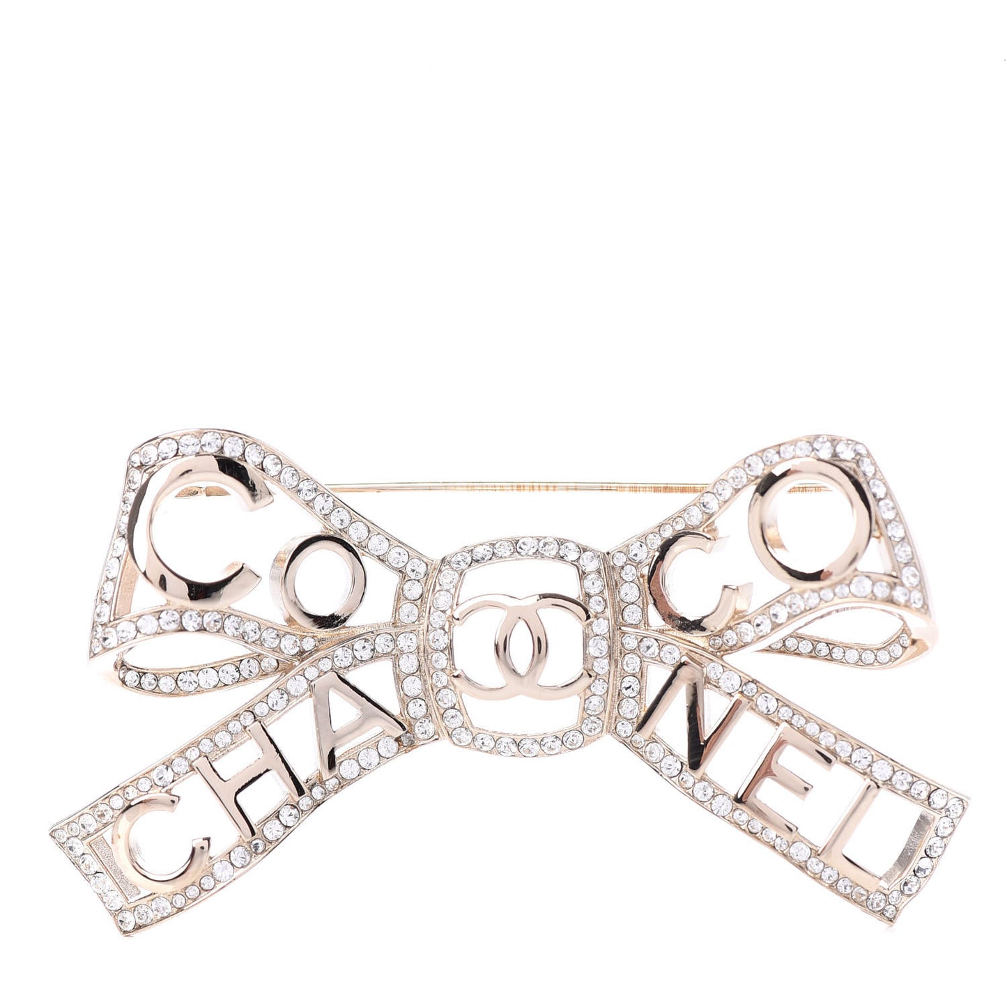 Metal Crystal Bow-tiful CC Brooch Gold