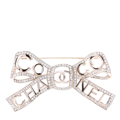 Chanel Metal Crystal Bow-tiful CC Brooch Gold 1 of 4
