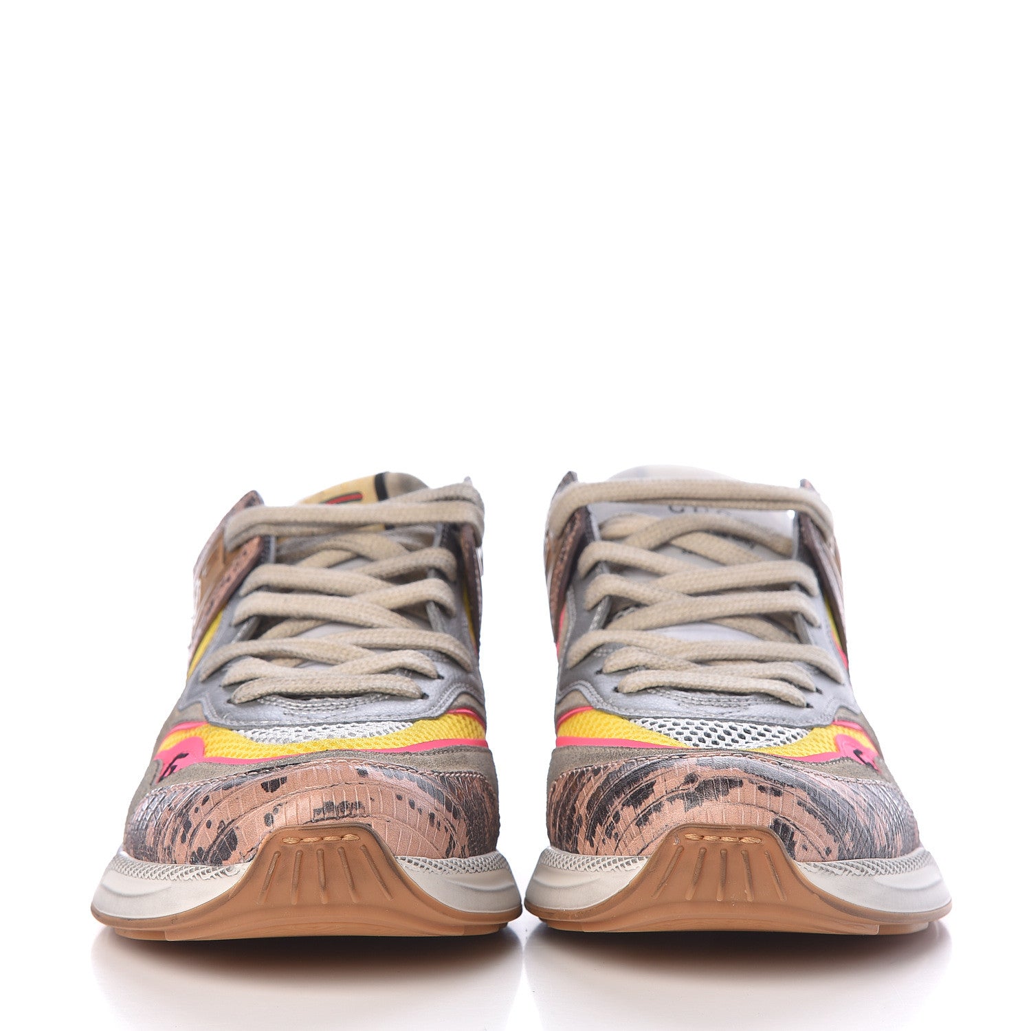 Gucci Suede Calfskin Tejus Printed Womens Ultrapace Sneakers 39 Pink Silver Oatmeal Yolk 2 of 9
