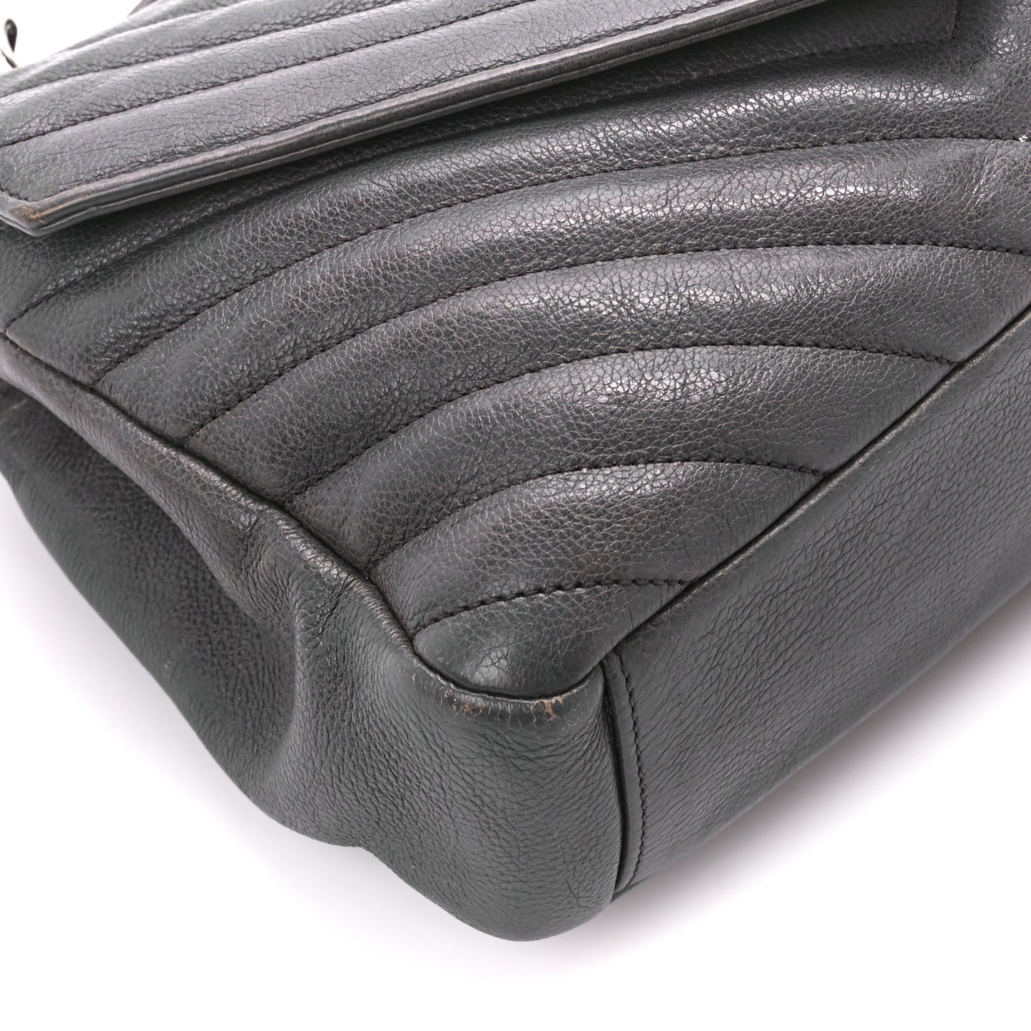 Sheepskin Matelasse Chevron Monogram Medium College Bag Light Coal