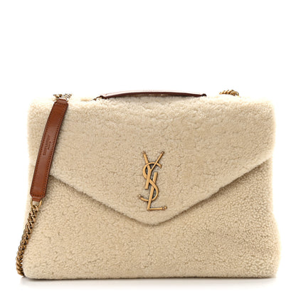 Saint Laurent Shearling Medium Loulou Shoulder Bag Natural 1 of 15