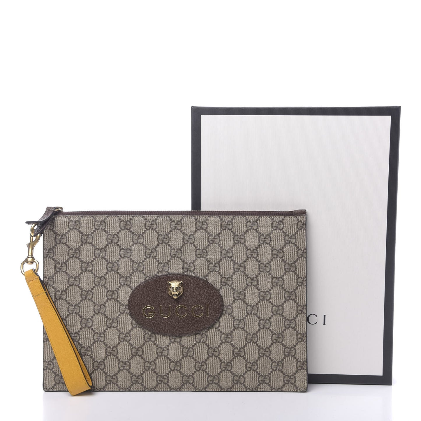 GG Supreme Monogram Neo Vintage Zip Wristlet Pouch Beige New Acero Crop