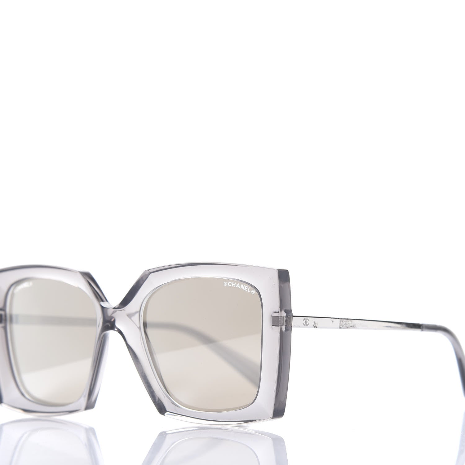 Chanel 18K White Gold Mirror Square Sunglasses 6051 Gray 7 of 8