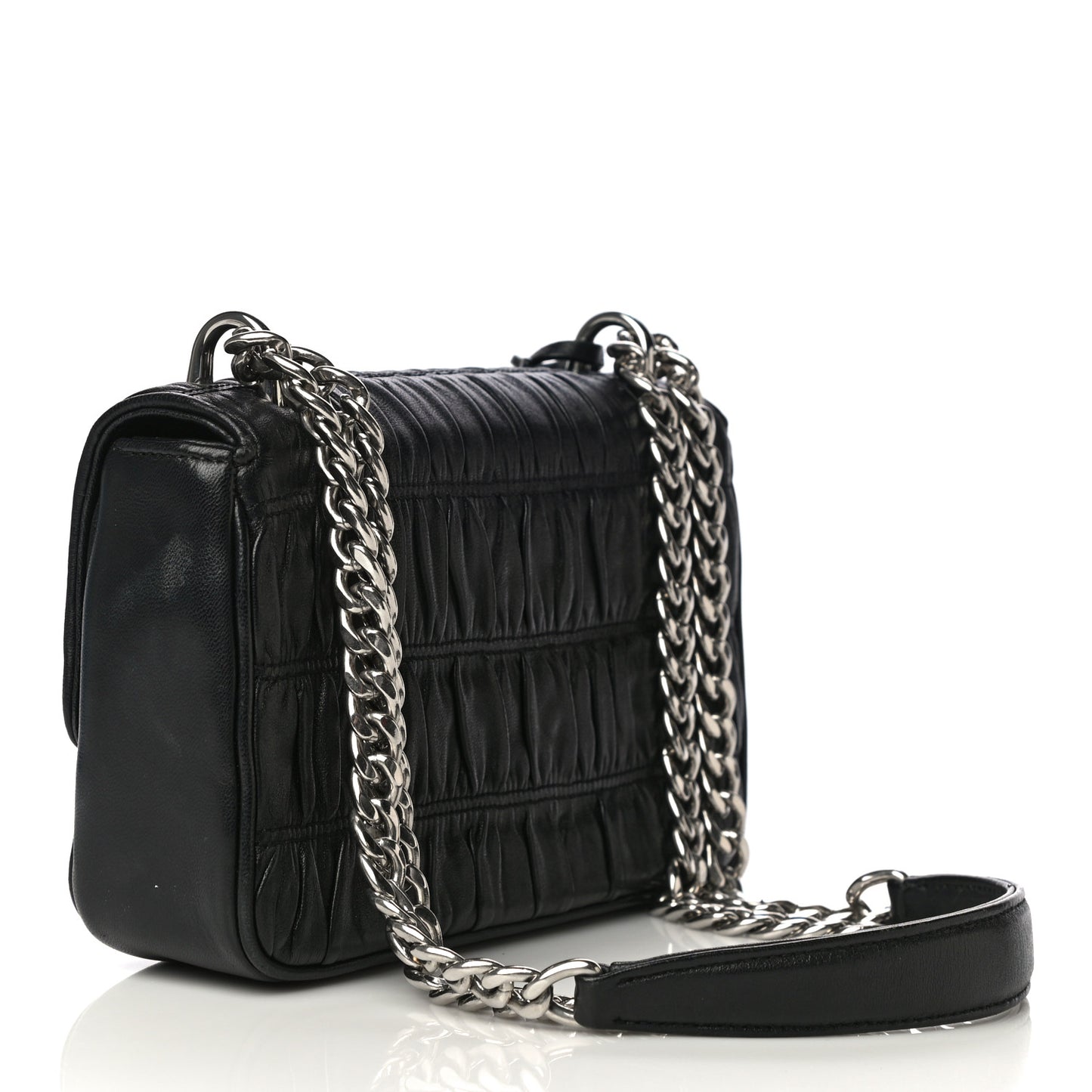 Nappa Gaufre Small Sound Chain Flap Shoulder Bag Black