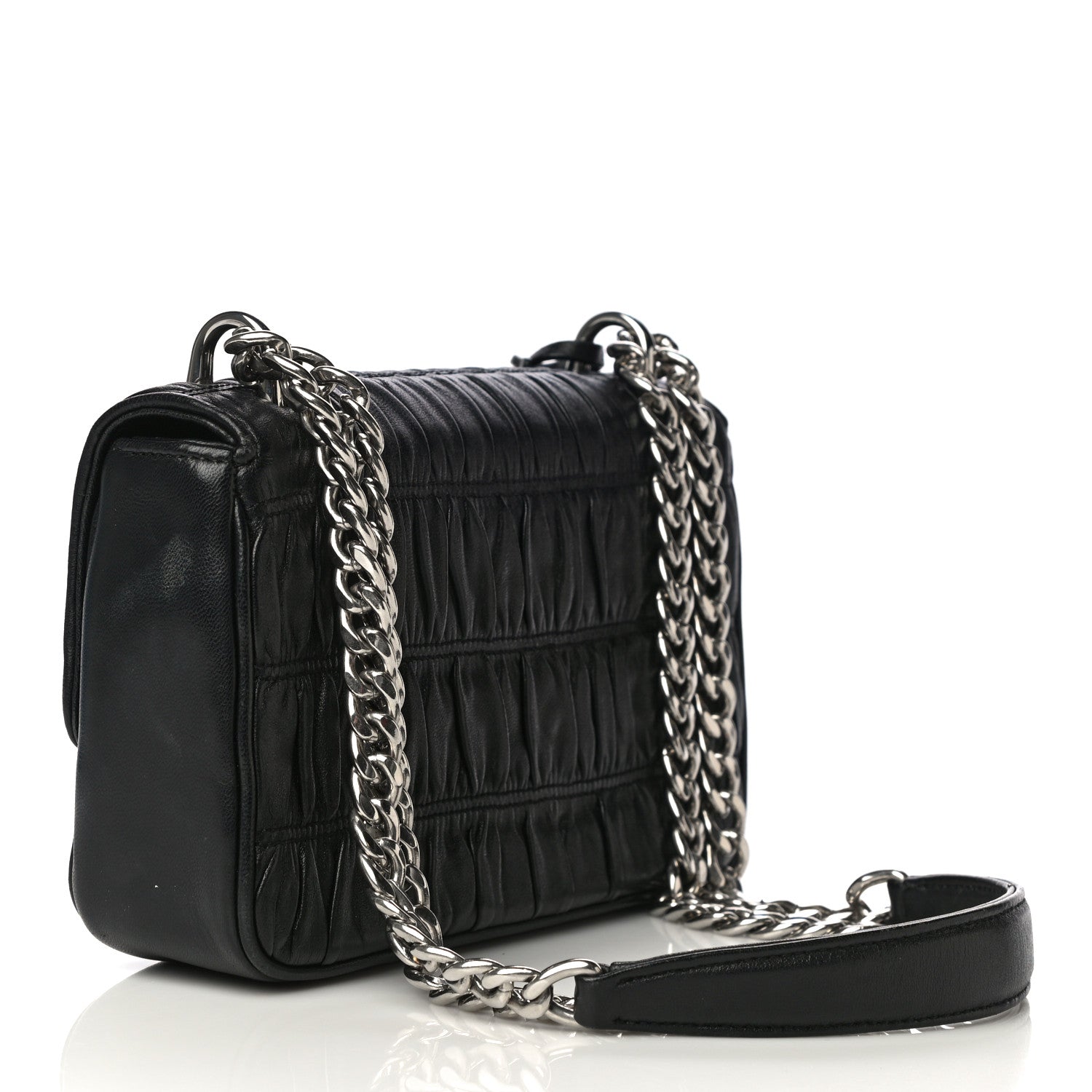 Prada Nappa Gaufre Small Sound Chain Flap Shoulder Bag Black 3 of 14