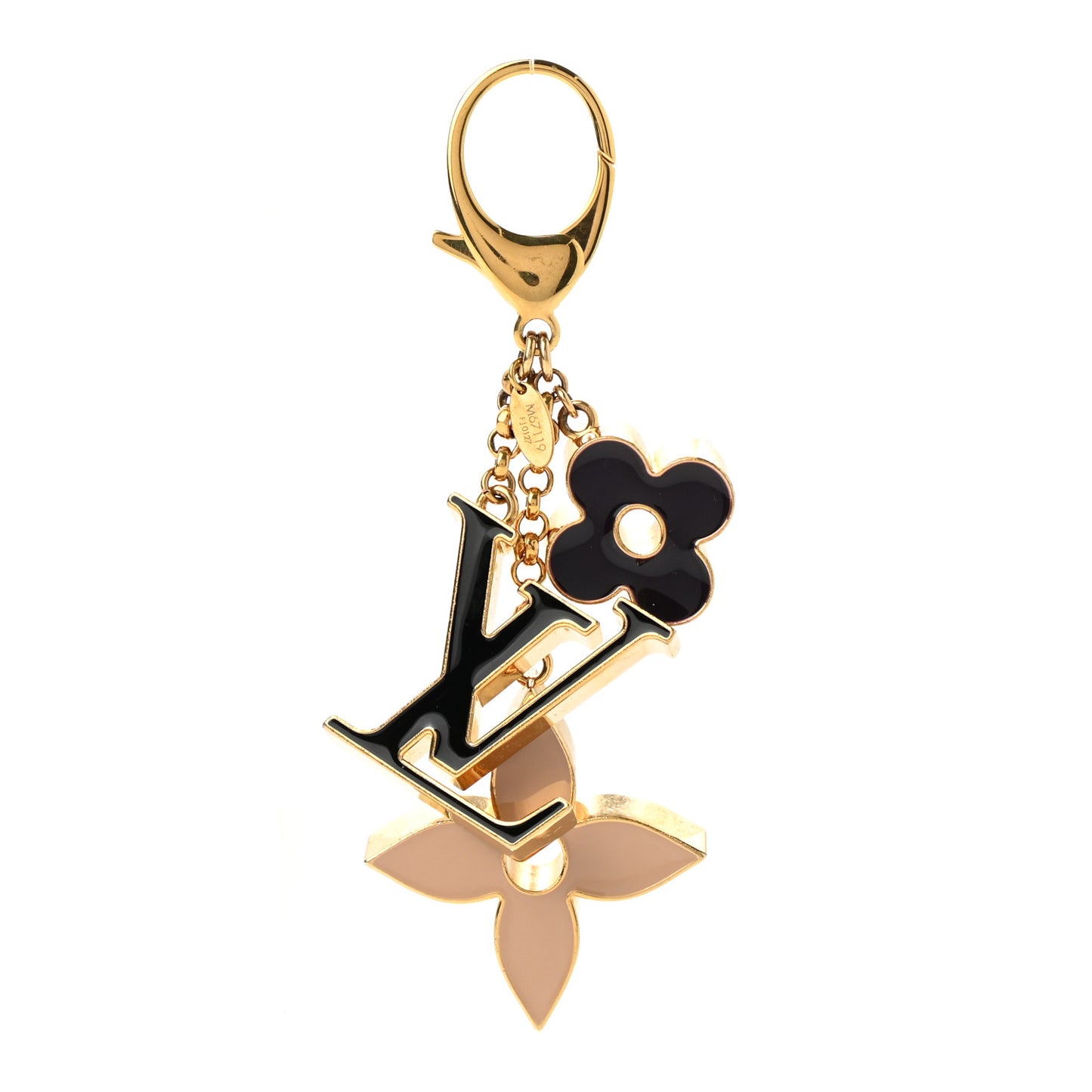 Metal Enamel Fleur De Monogram Bag Charm Dore