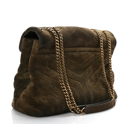 Saint Laurent Suede Y Quilted Monogram Medium Loulou Chain Satchel Olive 3 of 9