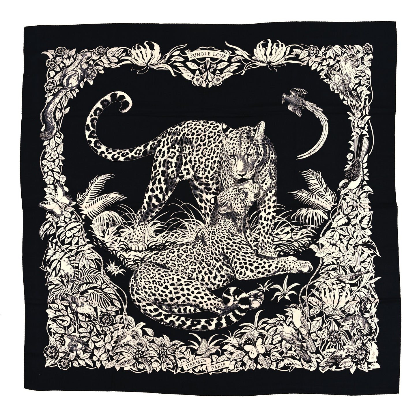 Cashmere Silk Jungle Love Tattoo Shawl 140 Bleu Black White