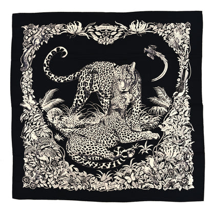 Hermes Cashmere Silk Jungle Love Tattoo Shawl 140 Bleu Black White 1 of 3