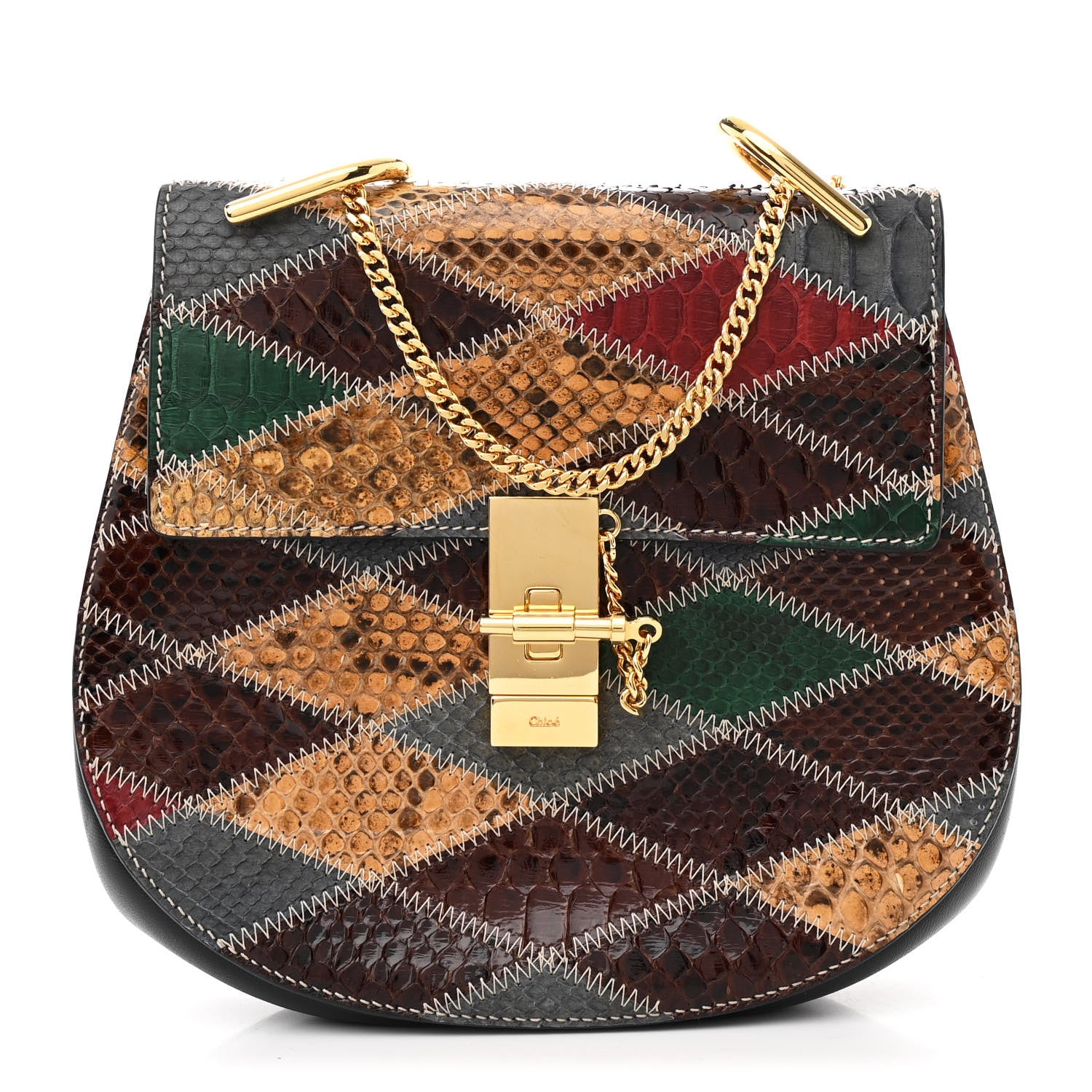 Chloe Snakeskin Smooth Calfskin Diamond Quilted Drew Shoulder Bag Multicolor Black 1 of 11