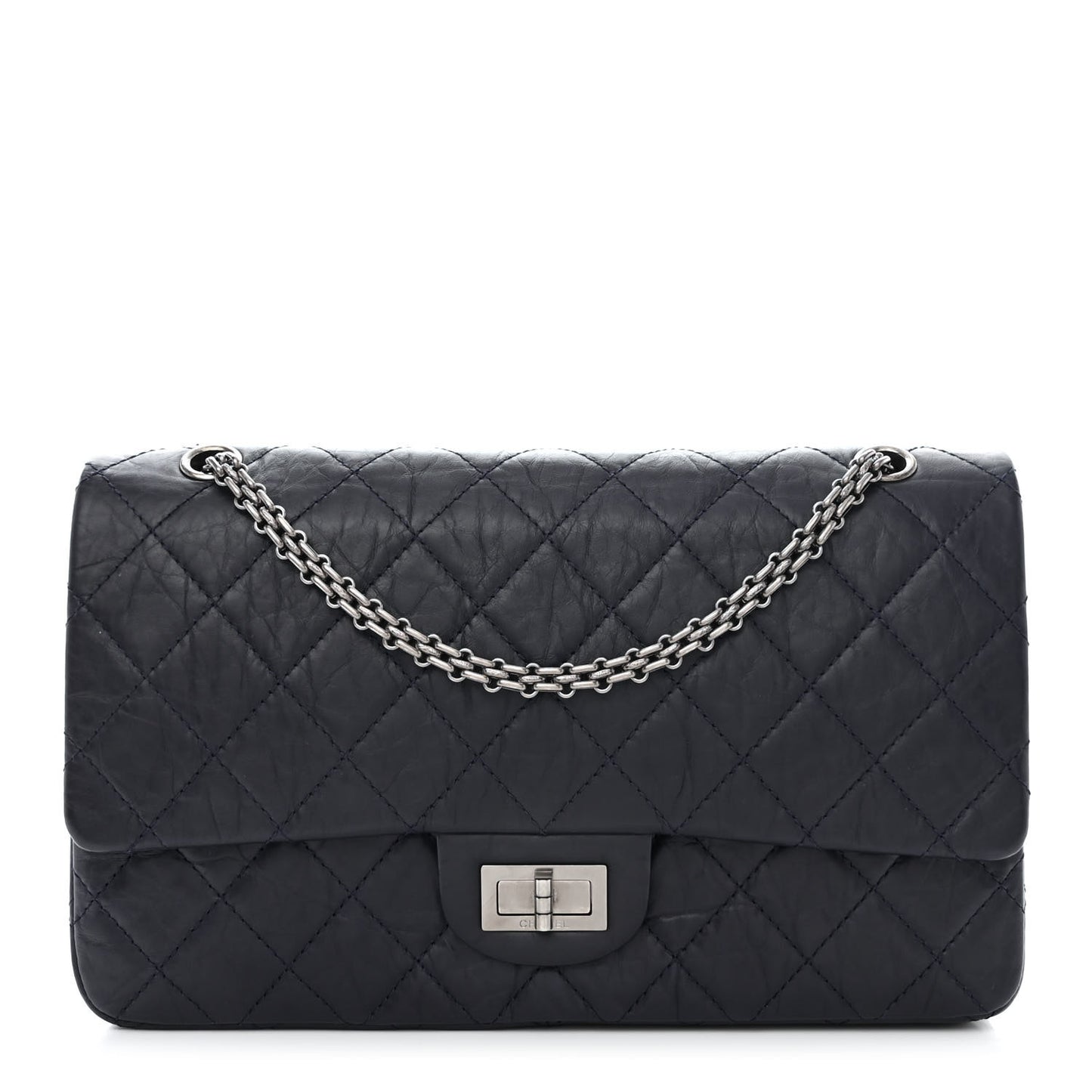 Aged Calfskin Quilted 2.55 Reissue 227 Flap Navy Blue