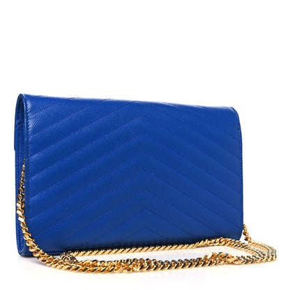 Saint Laurent Grain De Poudre Matelasse Chevron Monogram Chain Wallet Blue Majorelle 3 of 11