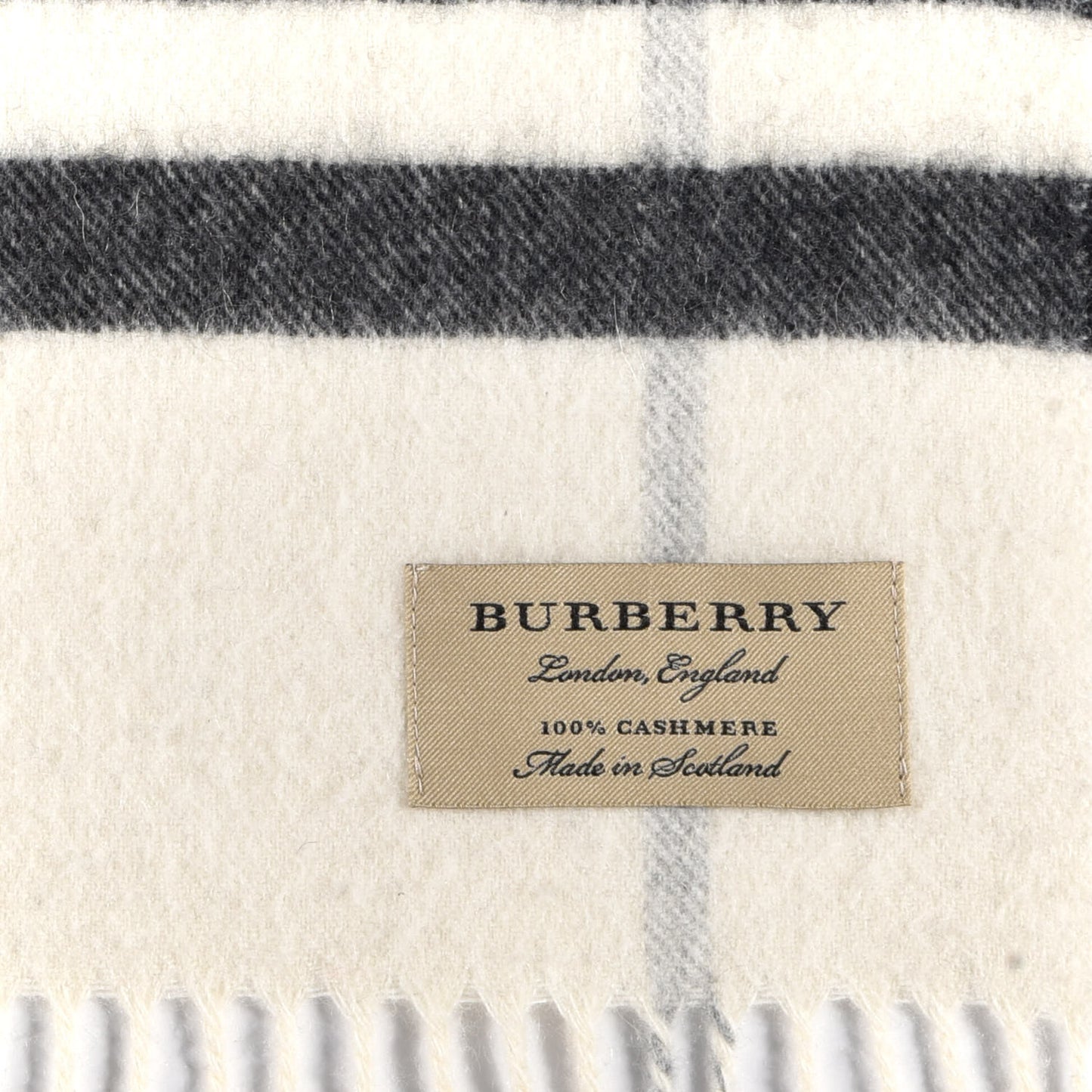 Cashmere Giant Check Icon Stripe Fringe Scarf Natural White