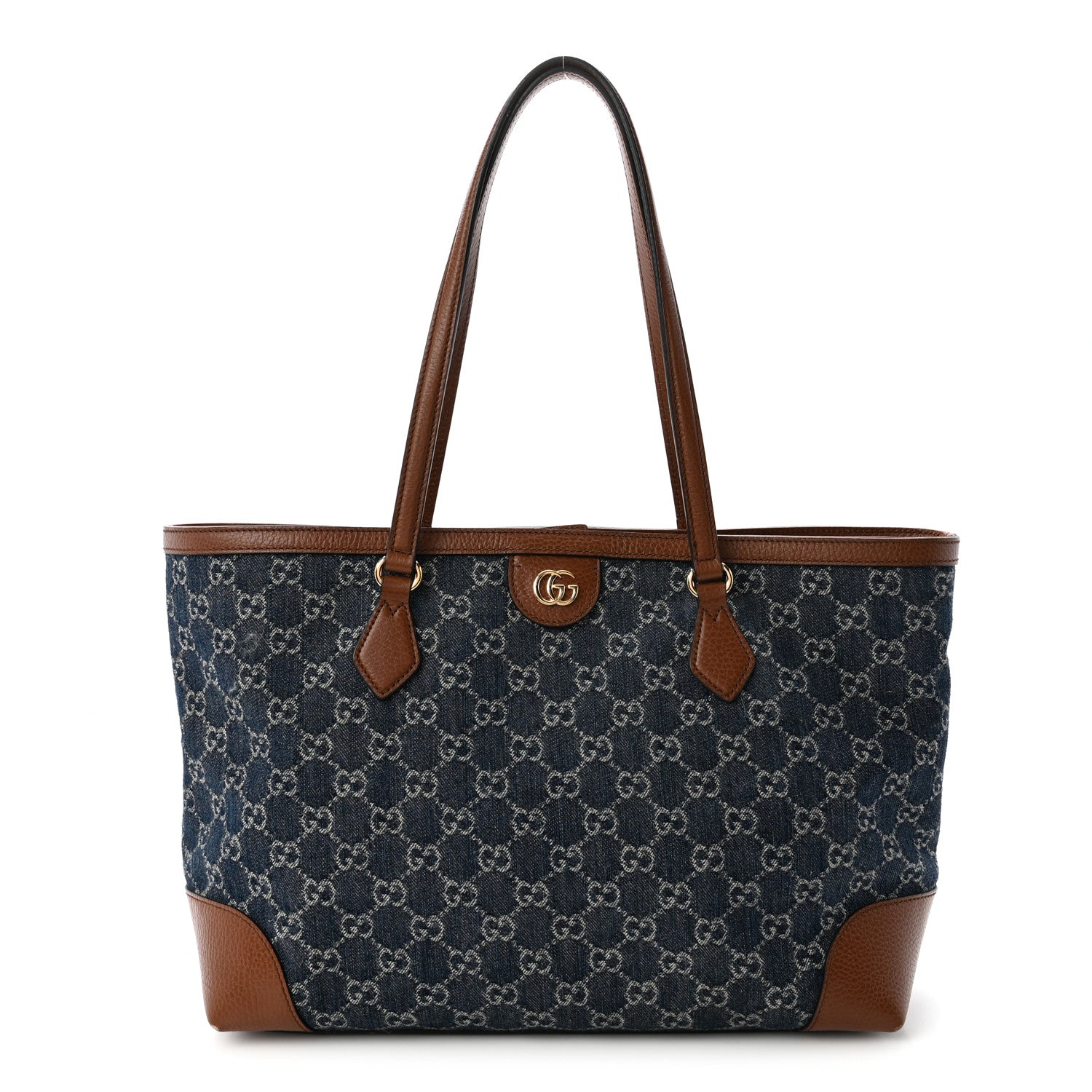 Gucci New Denim GG Monogram Medium Ophidia Shopping Tote Blue Tea Cuir 1 of 11