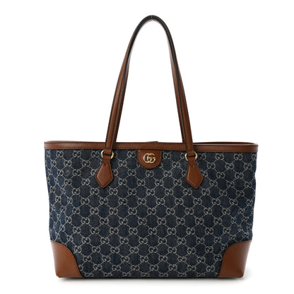 Gucci New Denim GG Monogram Medium Ophidia Shopping Tote Blue Tea Cuir 1 of 11