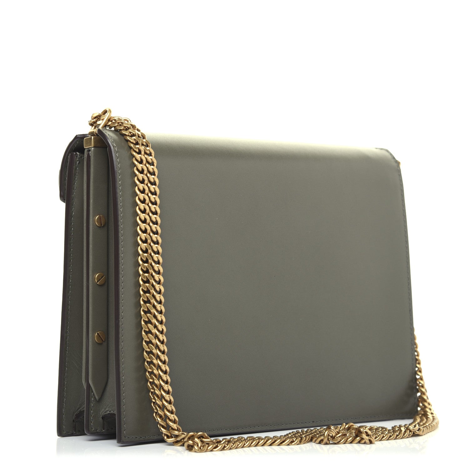 Saint Laurent Smooth Calfskin Suede Monogram Cassandra Clasp Bag Olive Green 3 of 14