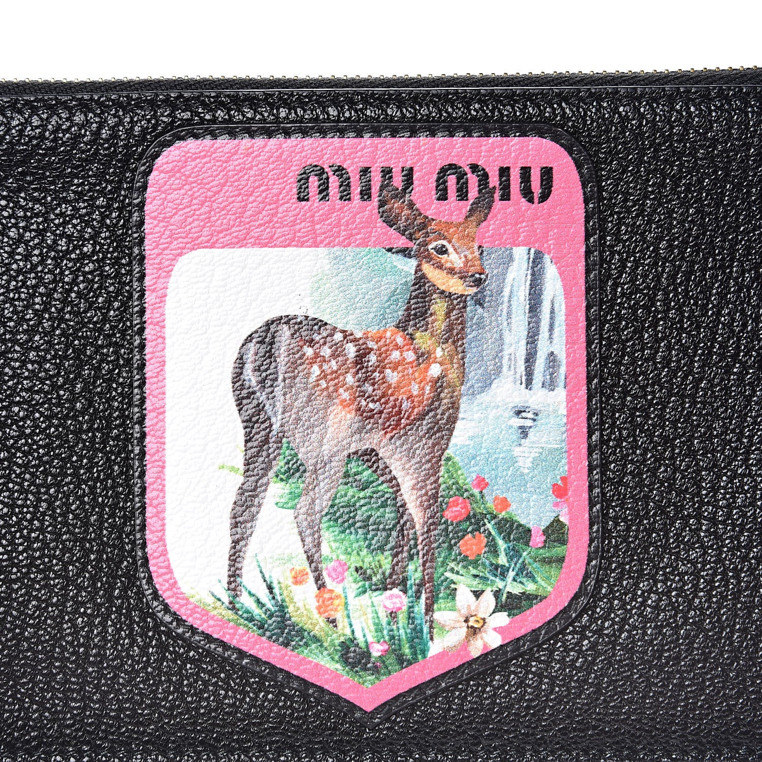 Miu Miu Goatskin Madras Blason Print Zip Envelope Black 7 of 8