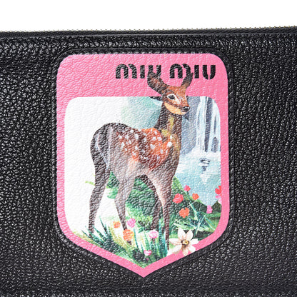 Miu Miu Goatskin Madras Blason Print Zip Envelope Black 7 of 8