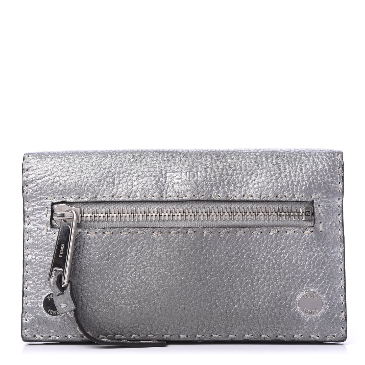 Cuoio Romano Lux Selleria Flat Clutch Argento