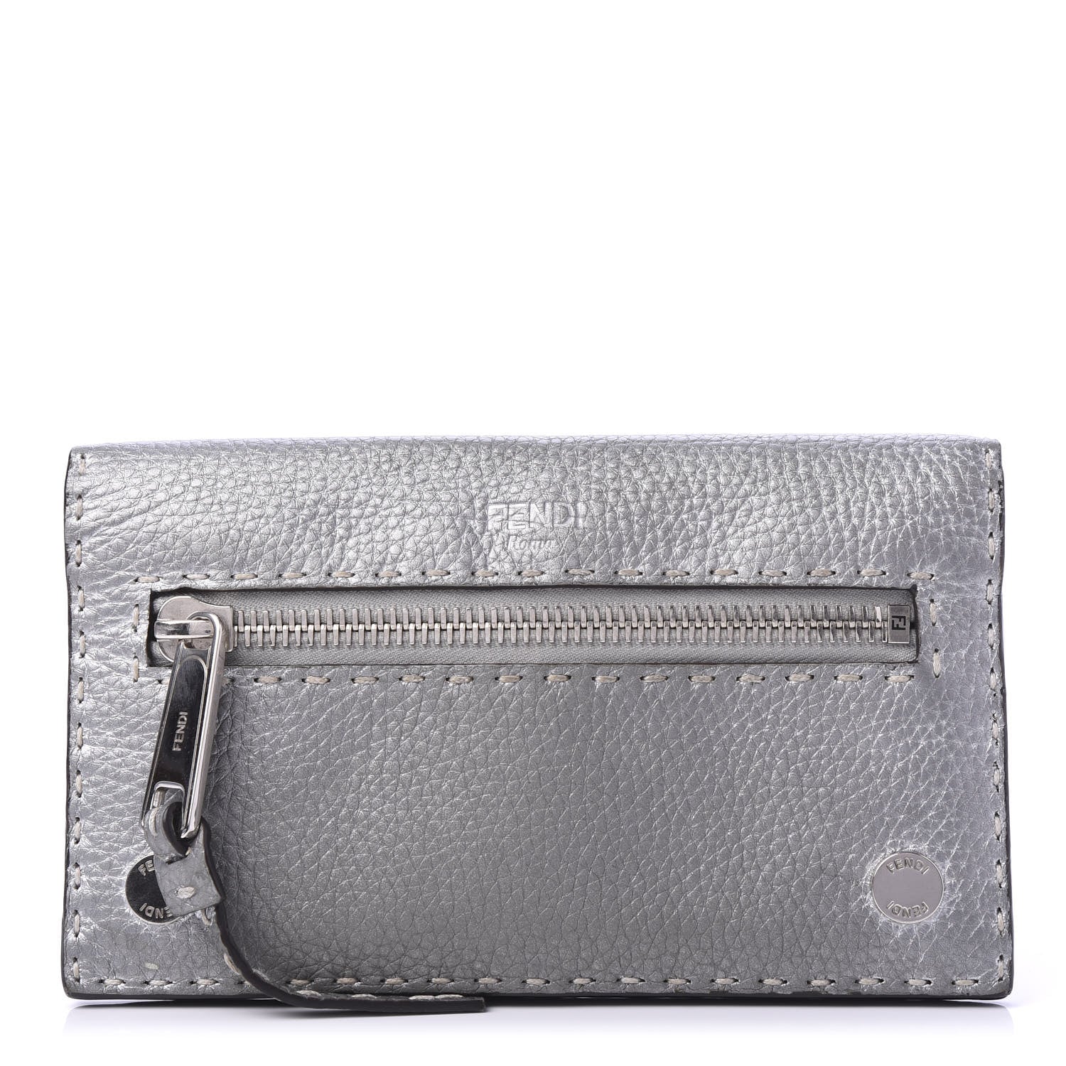 Fendi Cuoio Romano Lux Selleria Flat Clutch Argento 1 of 11