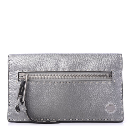 Fendi Cuoio Romano Lux Selleria Flat Clutch Argento 1 of 11